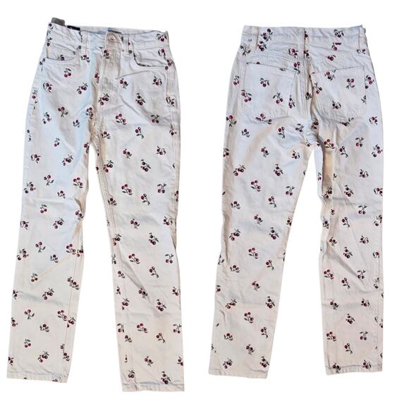 Reformation Cherries Embroidered High Rise Straight Leg Jeans sz 25, girls 14/16 - Picture 2 of 11